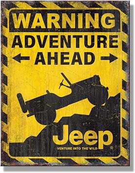 Desperate Enterprises Jeep Adventure Ahead Tin Sign - Garage Signs - Jeep Wall Art - Nostalgic Vintage Metal Signs - Made in the USA