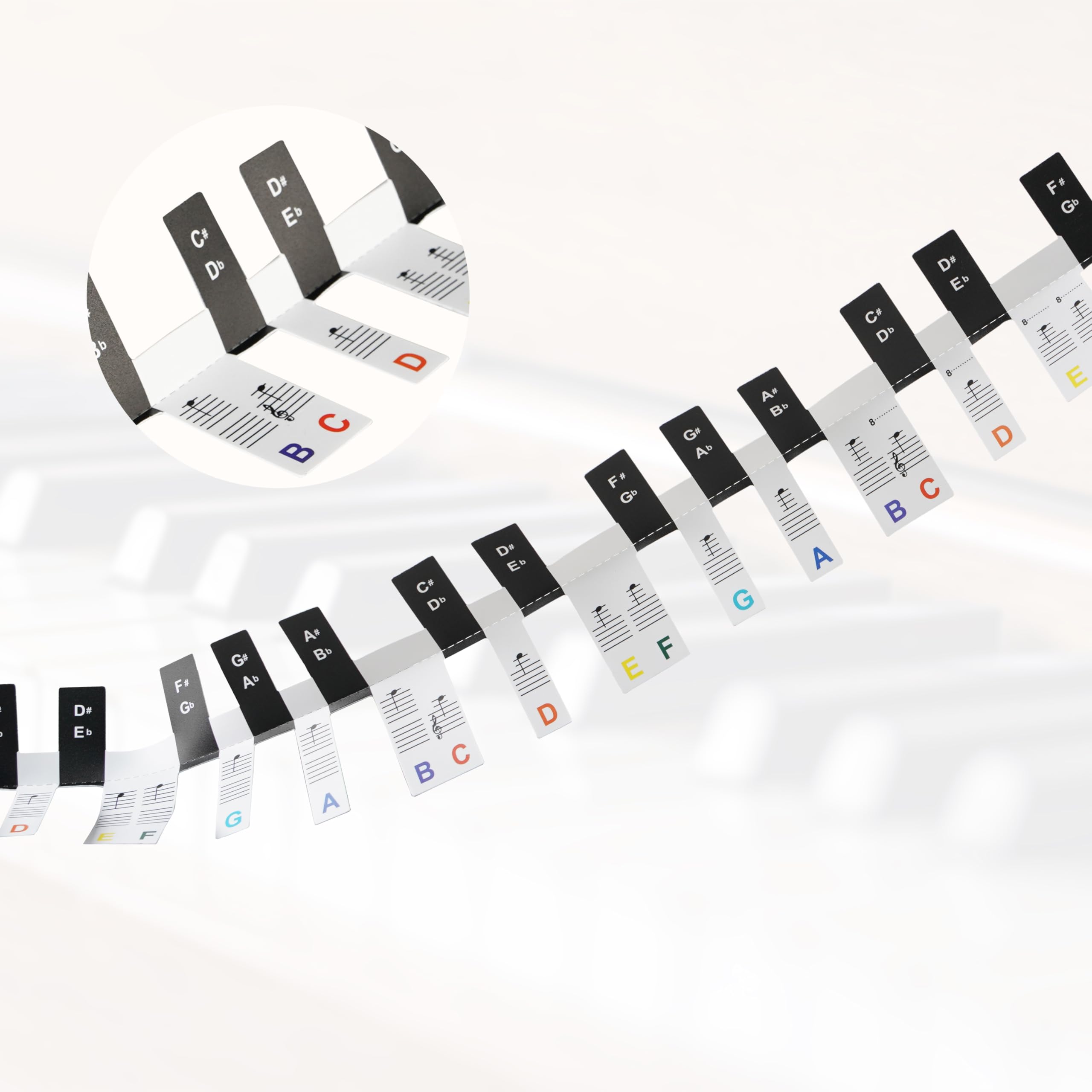 88 Keys Upgraded Colorful Removable Piano Keyboard Note Labels General Accessories Staff Boards Reusable