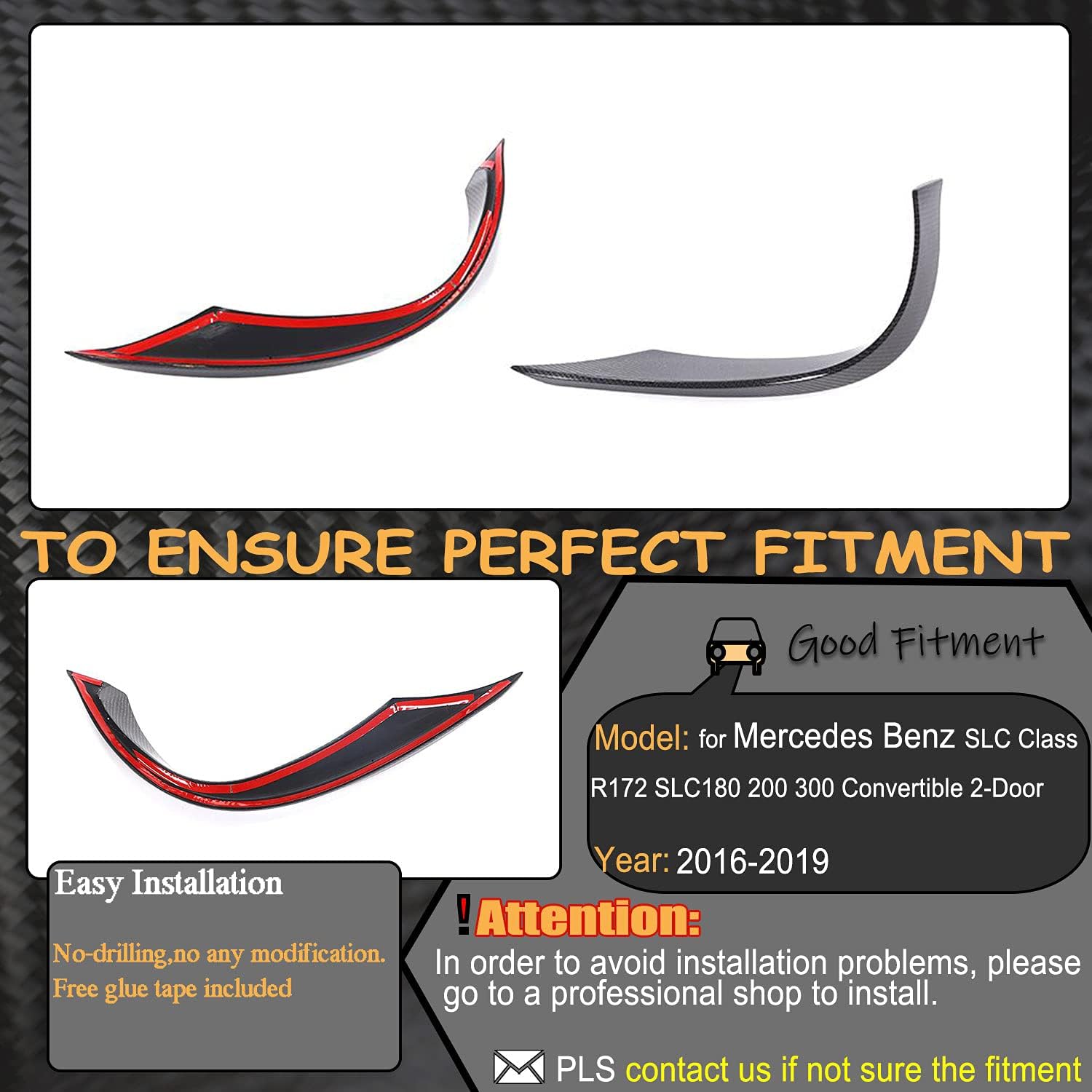 Carbon Fiber Fog Light Cover Splitter Canard Fit for Mercedes Benz SLC Class R172 SLC180 200 300 Convertible 2-Door 2016-2019 Front Bumper Canard Front Headlight Covers Eyelids Eyebrows