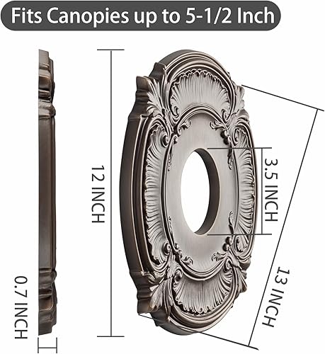 Miniatura 9 de EIFHYT Medallones de techo de bronce aceitado de grano de madera mate para lámparas y ventiladores de techo, 12-14 pulgadas de diámetro x 4 pulgadas