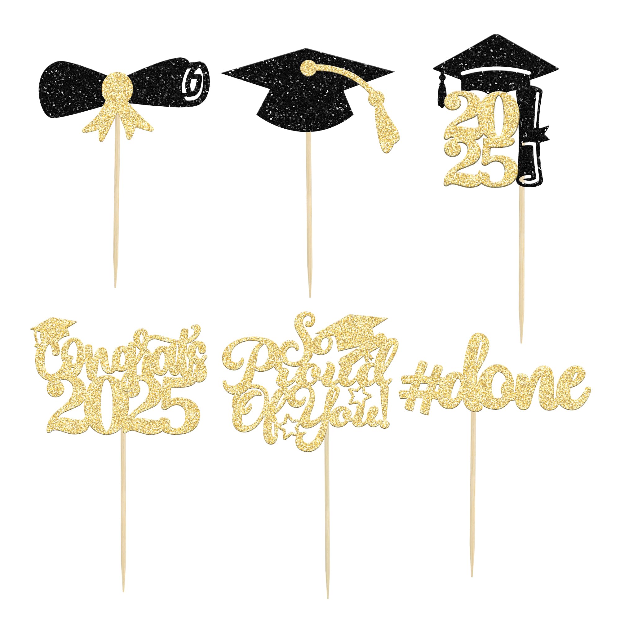 Gyufise 24Pcs Graduation Cupcake Toppers 2026 Gold Glitter Class of 2026 Cupcake Toppers Supplies So Proud of You Grad Cap Diploma Cupcake Picks for Graduation Party Decorations 2026 - Image 3