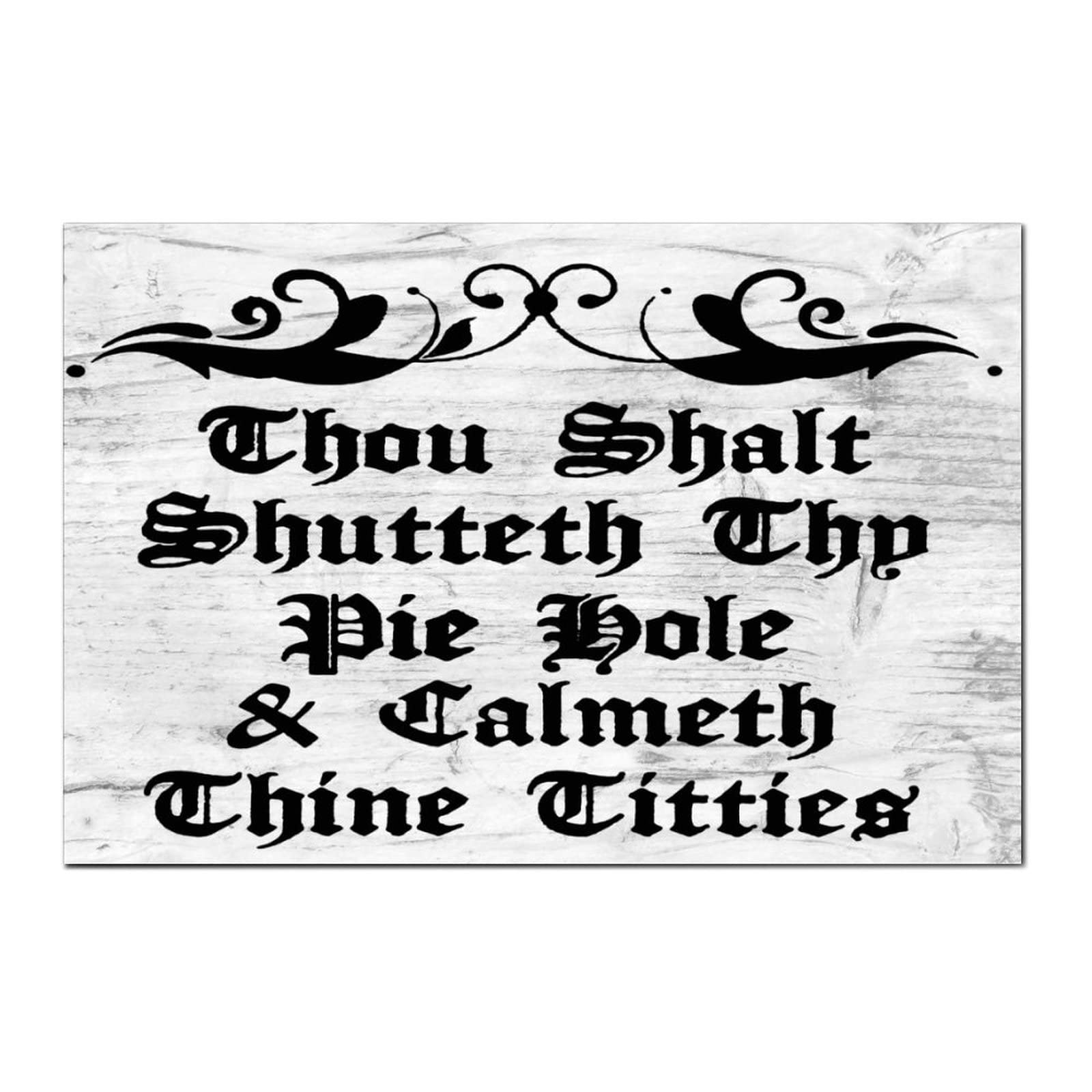 Thou Shalt Shutteth Thy Pie Hole Calmeth Thine Titties Wood Signs with Sayings Wooden Signs Motivational Wall Art Rustic Wall Decorations for Living Room Kitchen Home Decor Wall Hanging Sign 8x12in