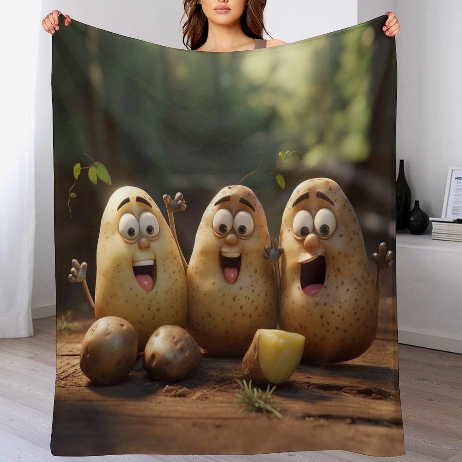 Ggjjtt Vegetable Potatoes Flannel Blankets Throws For Sofa, Bedroom, Couch, Travel, Bedroom Accessories Fluffy Microfiber Fleece Blankets - Soft, Lightweight, Plush Bed Blanket（130×150Cm）