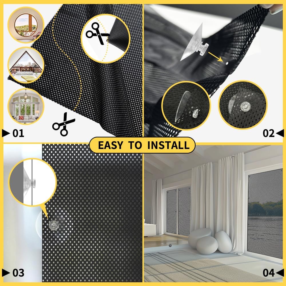 SCHRLING No Drill Cordless Light Filtering Window Shade, 63" W x 118" L with Suckers, for Living Room, Bedroom