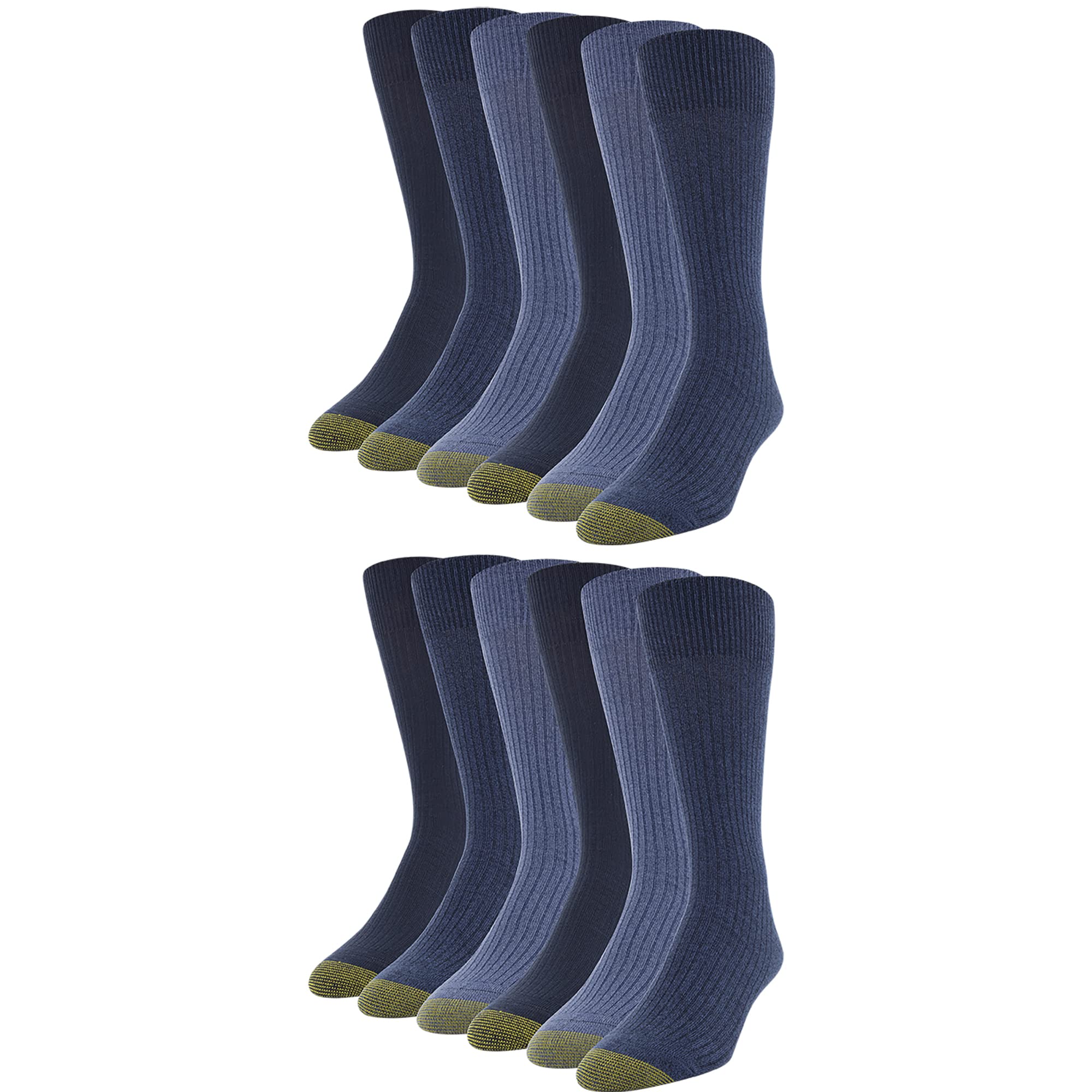 Gold Toe Stanton Crew - Calcetines multipar para hombre (12 unidades), Chambray/Denim/Midnight (12 pares), L