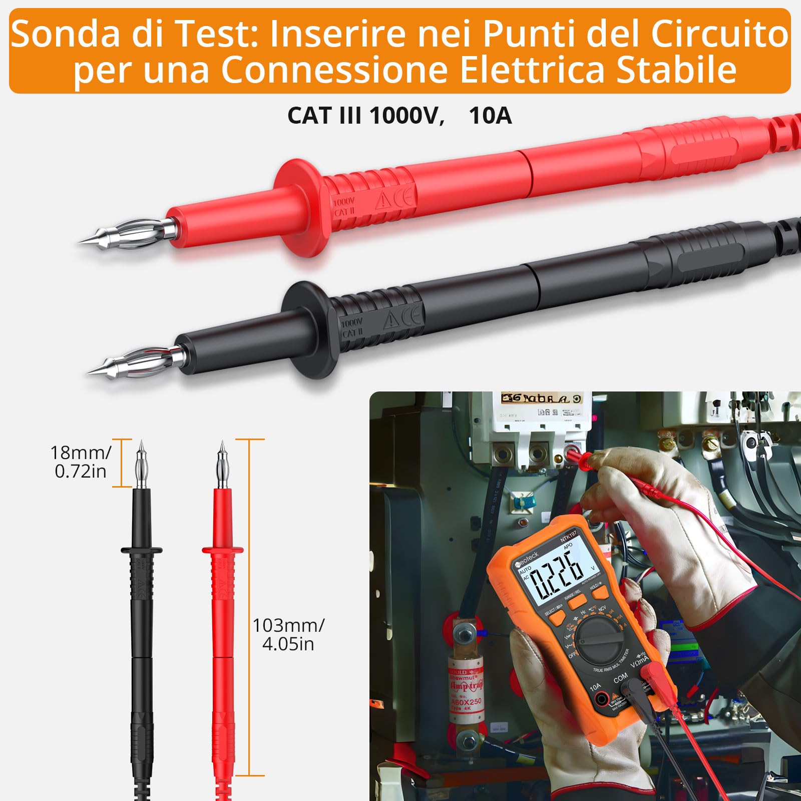 Neoteck 8 Pezzi Puntali Professionali per Multimetro Kit Test Lead da Ricambio Kit Include Estensione Testa Sonda Mini Alligatore Clip a Coccodrillo