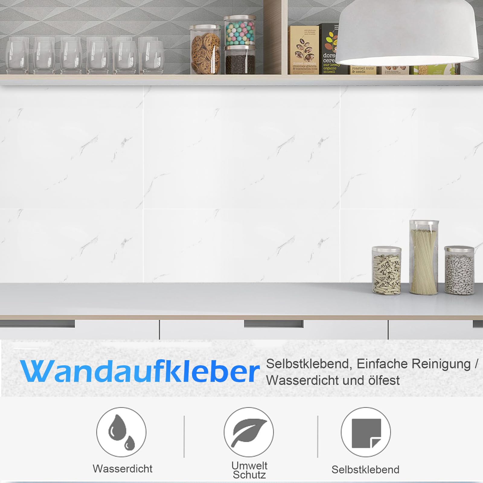10 adhesivos para azulejos, autoadhesivos, impermeables, 60 cm x 30 cm, de PVC, efecto mármol, 3D