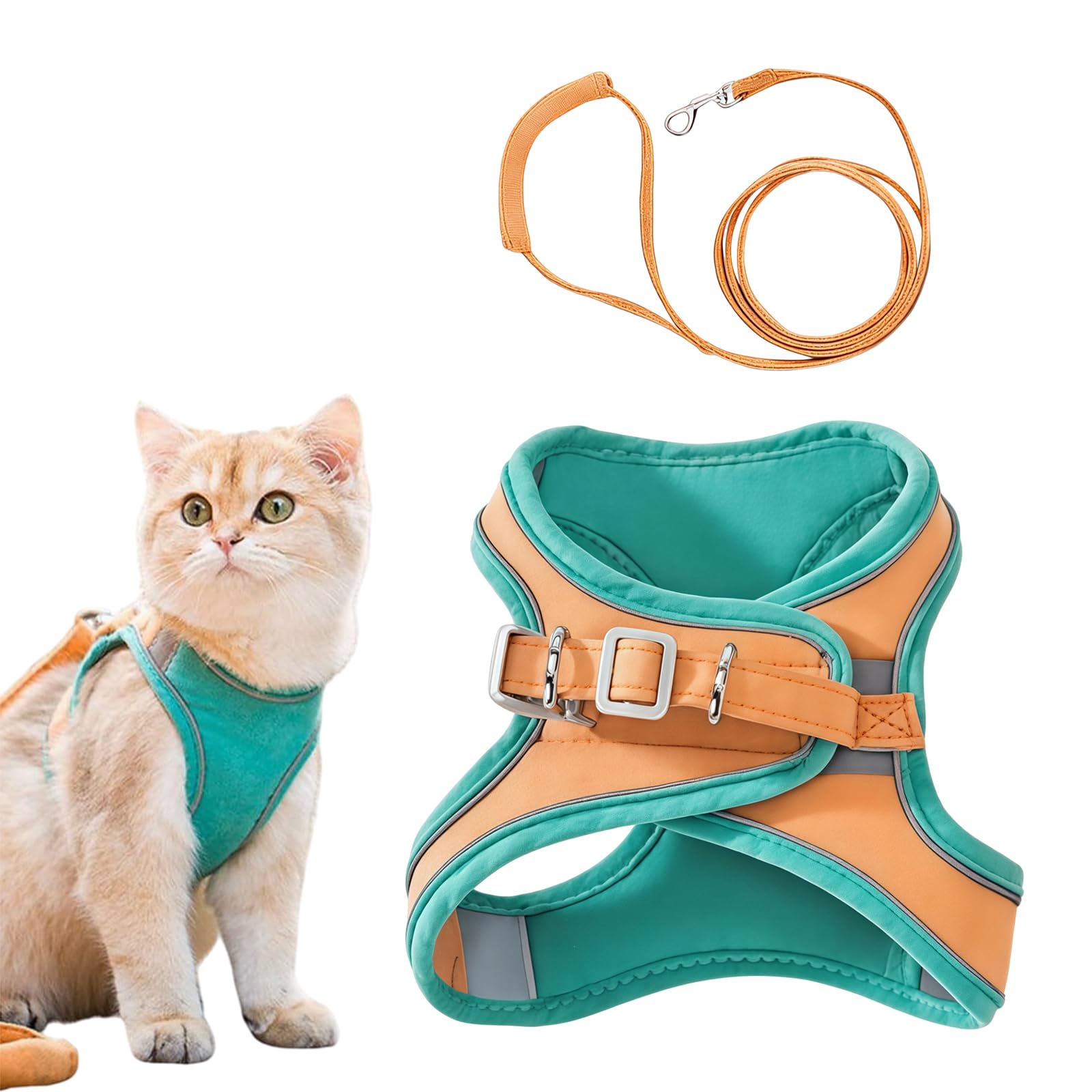 arnés para Gatos con Correa, arnés de Pecho Ajustable Seguro antiasfixia para Gatos y Perros, Paseo excursión Seguridad Nocturna Transporte (M)