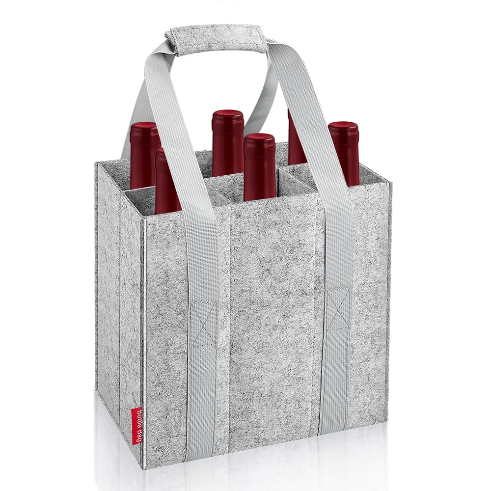 Eurhomewit Flaschentasche 4 Flaschen Flaschenträger, Filz Flaschen Tasche Wiederverwendbar Männerhandtasche für Bierflaschen Weinflasche Getränketasche - Dunkelgrau