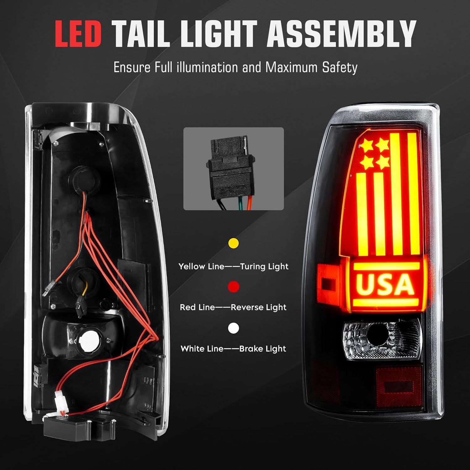 Led Tail Light Fit for Chevy Silverado 1500/2500 1999-2002,for Silverado 1500 2500 HD 2001-2002, for GMC Sierra 1500/2500 1999-2003, for Sierra 1500 2500 HD 2001-2003 Rear Brake Cargo Lamp