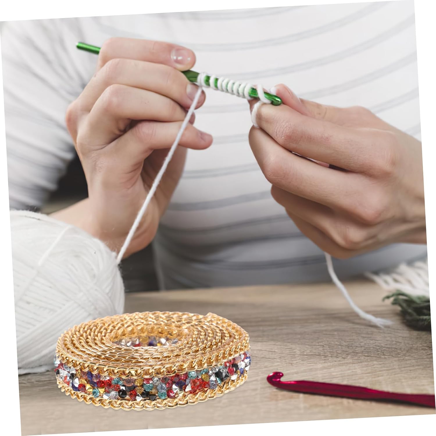 Uonlytech 1roll Rhinestone Ribbon Trim Roll for Clothing Decoration Iron Adhesive Rhinestones Mixed Bridal Veils Bags and Shoes Lightweight and Easy to Apply