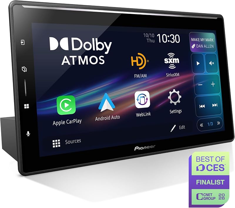DMH-WT8000NEX Estéreo para auto Dolby Atmos con pantalla táctil de 10.1" | Receptor multimedia digital, Apple CarPlay inalámbrico y Android Auto, Wifi, Bluetooth, radio HD, entradas para cámara trasera