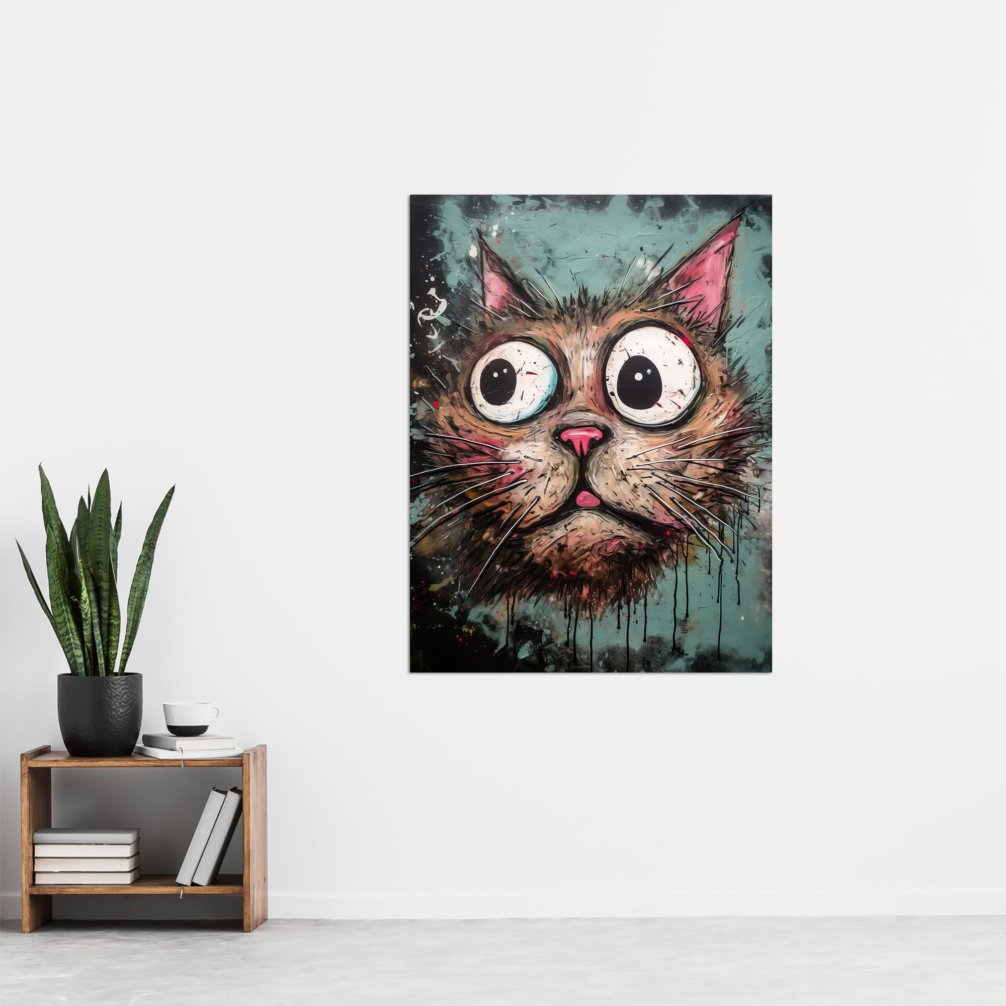 Artery8 Graffiti Street Art Bug Eyed Cat Artwork By Tom Jones Extra Large XL Wall Art Poster Print, Unframed 24X32", 81L x 61W cm - Image 4