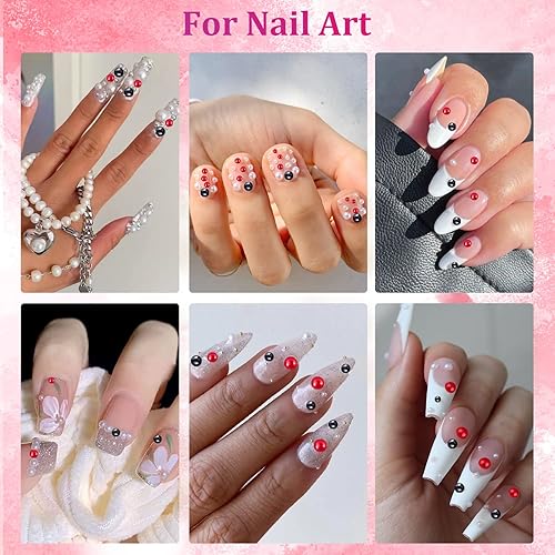 Miniatura 5 de Belleboost Kit de perlas con parte trasera plana, 3 cajas de perlas medias redondas negras con lápiz de recogida y pinzas para bricolaje en el hogar