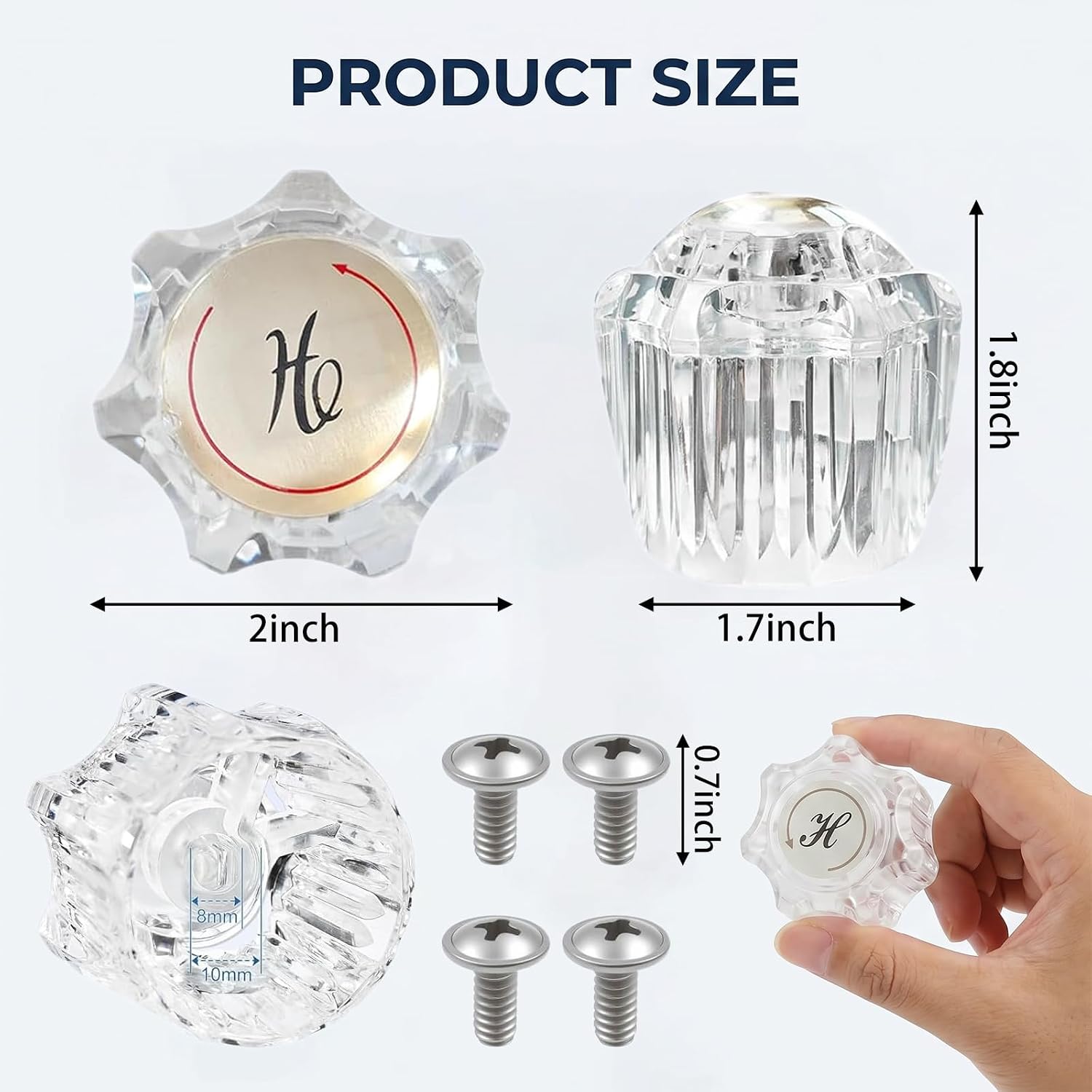 4PCS Clear Acrylic Faucet Handles Knobs Replacement Kit,Bathtub Sink Faucet Rebuild Trim Set Compatible with Delta Delex Peerless Faucets,Includes Screws (4)