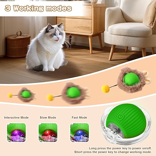 Miniatura 4 de Rocfish Pelota interactiva de juguetes para gatos, bola rodante rápida automática en alfombra de juego, juego de captura de mouse para esconderse y