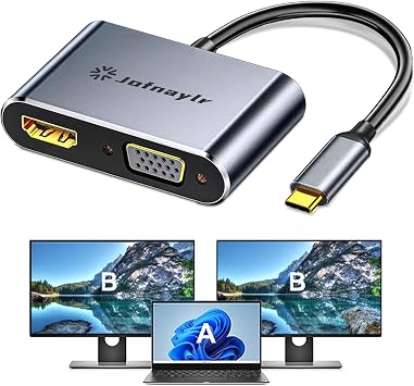 USB C to HDMI VGA Adapter for Dual Monitors, USB C to VGA, USB Type C to HDMI Hub Extend 4K HD Display Video Converter for MacBook, iMac, iPad Air/Pro, iPhone 15/16, XPS and More