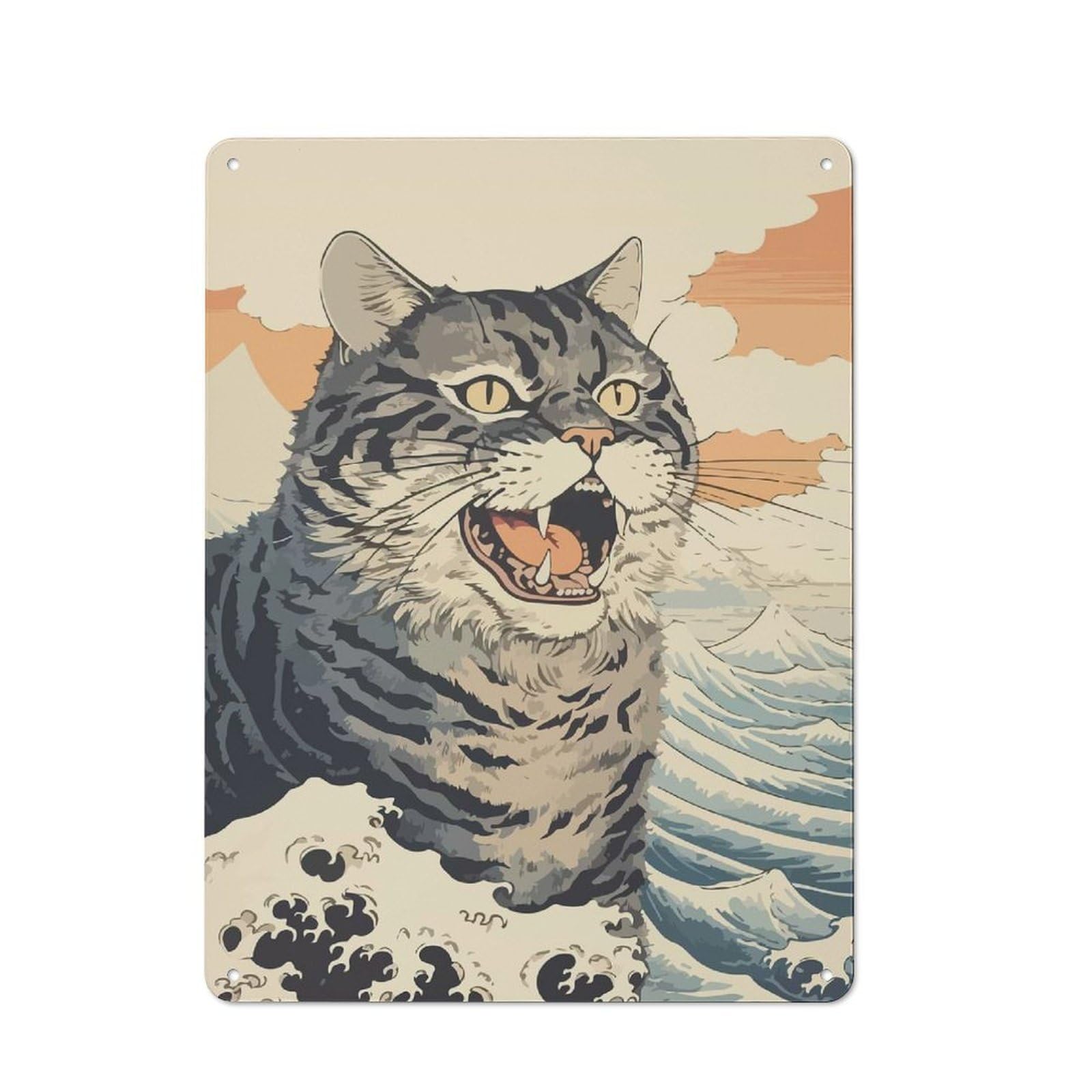 Junmoney Angry Cat Decorative Tin Plaque With Design 40X30cm, Old Style Bar Wall Plaque For Bar, Kitchen, Garage Or Games Room