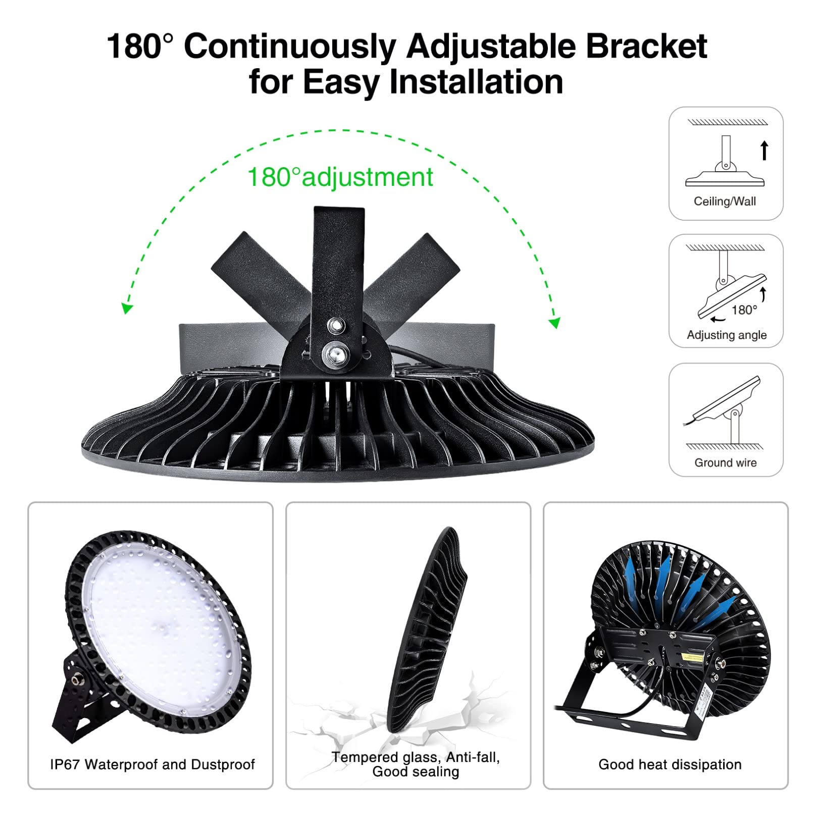 100W UFO LED High Bay Lights 8000Lm Super Bright Warehouse Lighting 110V 6500K Cold White Commercial Bay Light — view 6