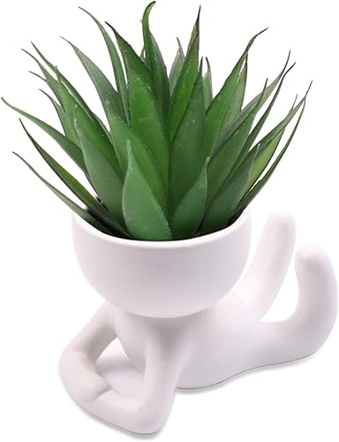 DIYOMR Bonita maceta decorativa de cerámica humanoide, maceta decorativa para suculentas, cactus, bonsái, diseño creativo para decoración del hogar