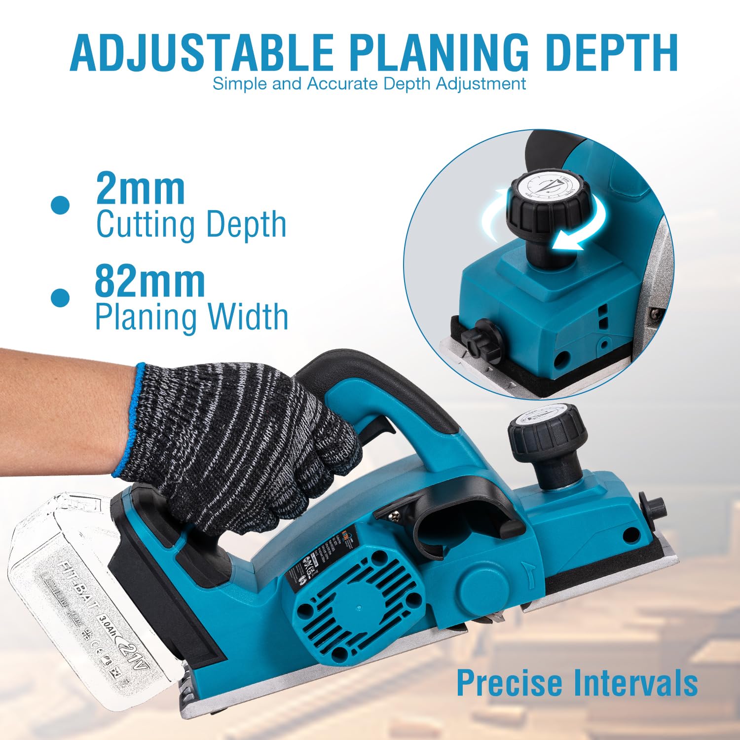 KATSU FIT-BAT Pialla Cordless 21V Brushless 82mm, Prof. 2mm, Base in Alluminio con 3 Scanalature a V, Lame Extra, Senza Batteria e Caricatore