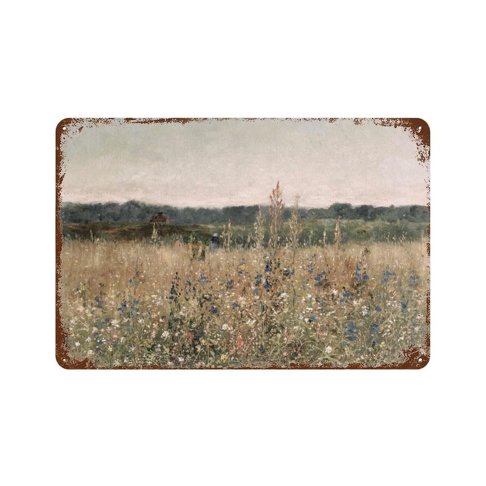 xiaoxiaoshen Wildflower Fields, Retro Spring Scenery, Rural Farmhouses Wall Decor Art Metal Tin Poster Modern Home Decor Art Home Bar Shop Decorations Vintage Sign 20x30cm