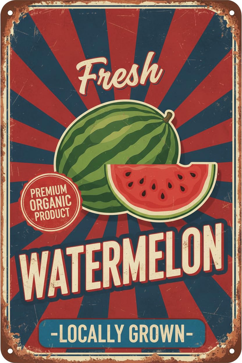 Metal Plaque Vintage Locally Grown Fresh Watermelon Retro Vintage Metal Tin Signs Wall Art Country Tin Bar Sign Home Decor 8x12inch 8x12Inch Tin Signs Aluminum Plates Printed