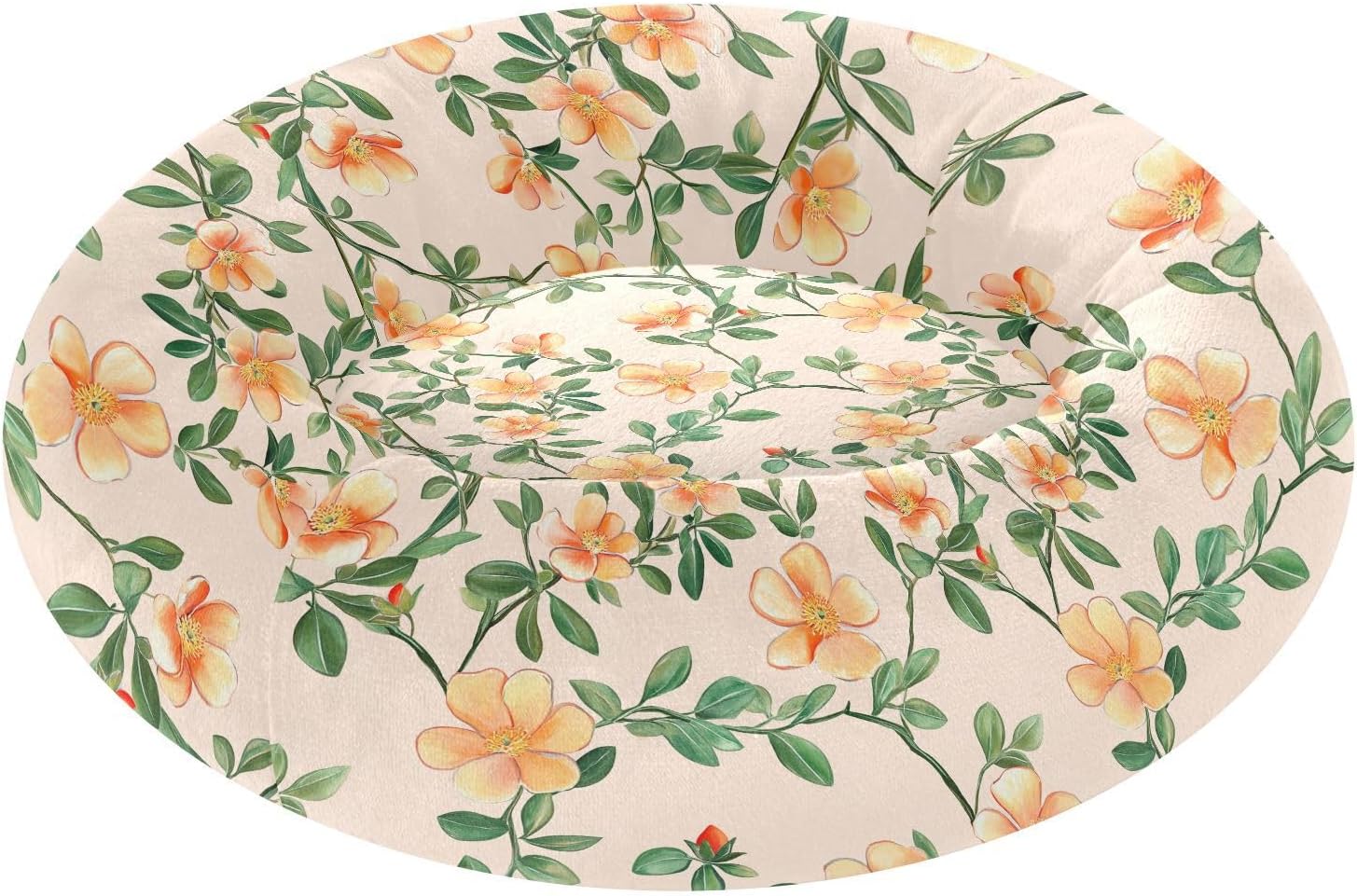Pet Dog Bed Warm & Soft Fluffy Cat Pillow Bed for Small Size Pets Sleeping M Chic Portulaca Grandiflora Peach