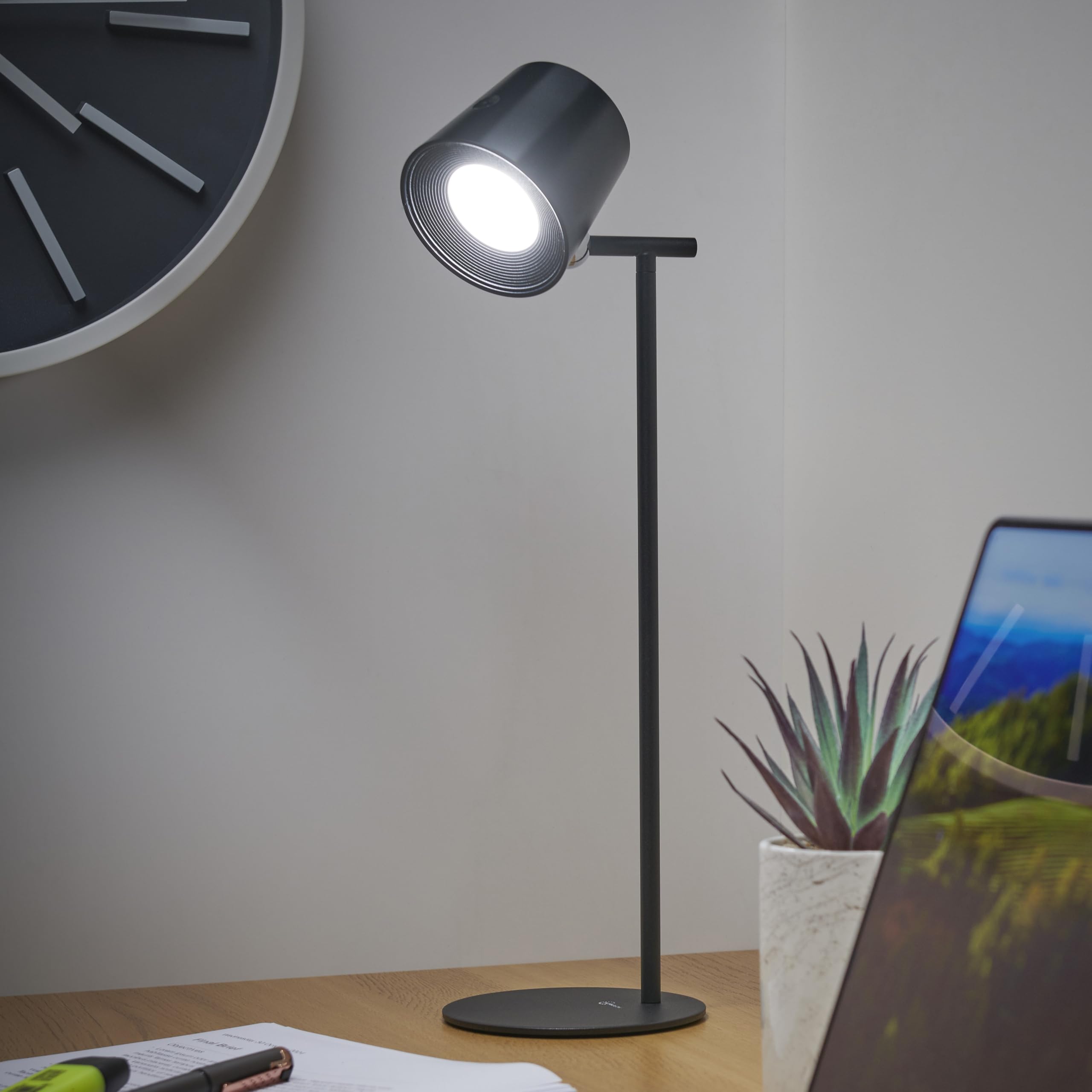 Auraglow Rechargeable Wall & Desk Lamp, Battery Operated Cordless Touch Lamp, Dimmable White LED Light for Bedside, Lounge, Dining Room, Hallway, Hotel & Restaurant (One Pack)