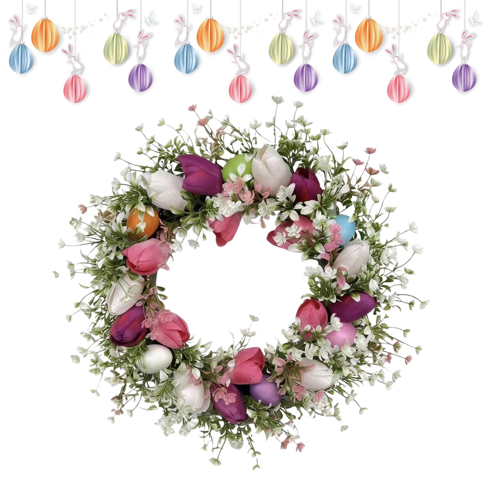 Couronne de fleurs mignonnes 43 cm pour insuffler la magie de Pâques dans votre maison