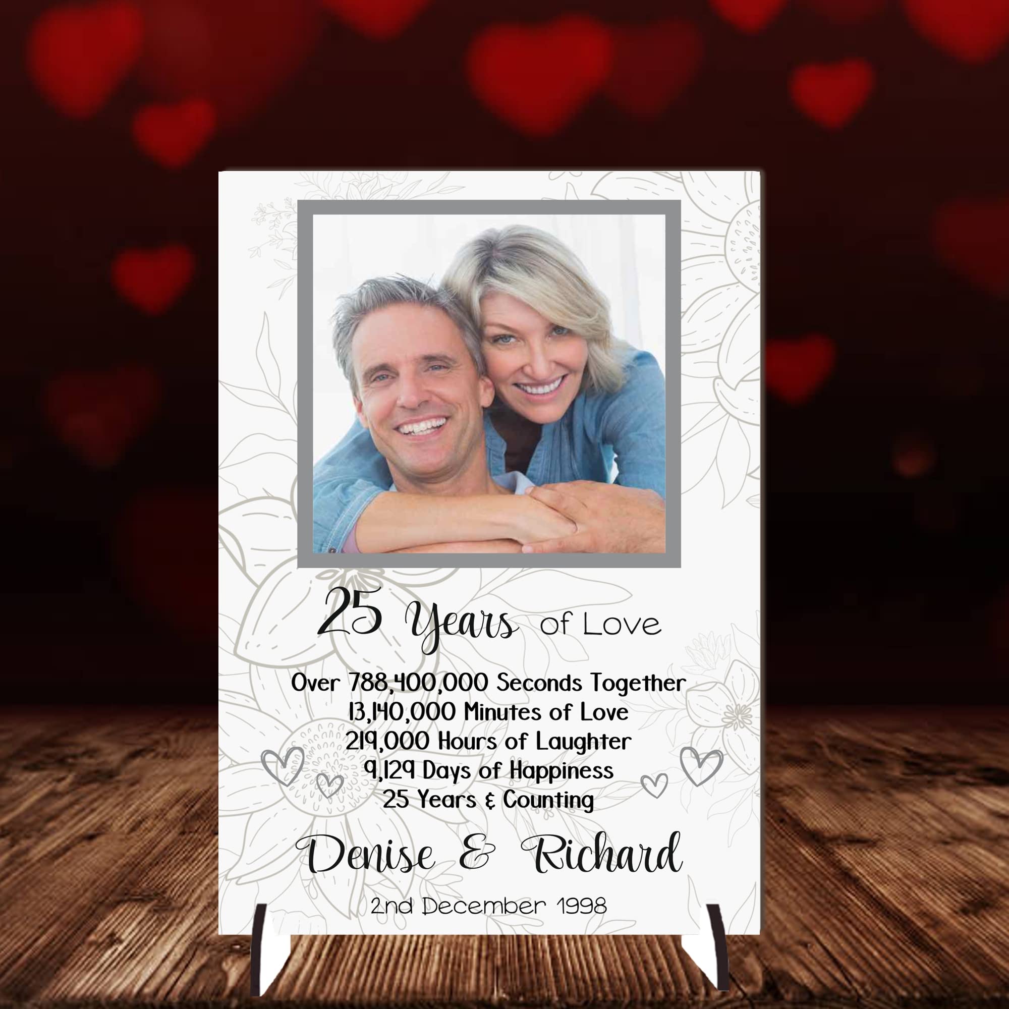 Personalised Anniversary Plaque - Custom A5/A4 MDF & Acrylic Sign - Milestone Anniversaries (1st, 25th, 30th, 35th, 40th, 45th, 50th, 55th, 60th (2. 25th Anniversary, Mdf Wood A4 30cm x 21cm)