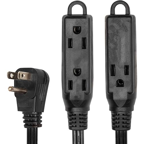 15 Ft Extension Cord with 3 Electrical Power Outlet - 16/3 Durable Black Cable
