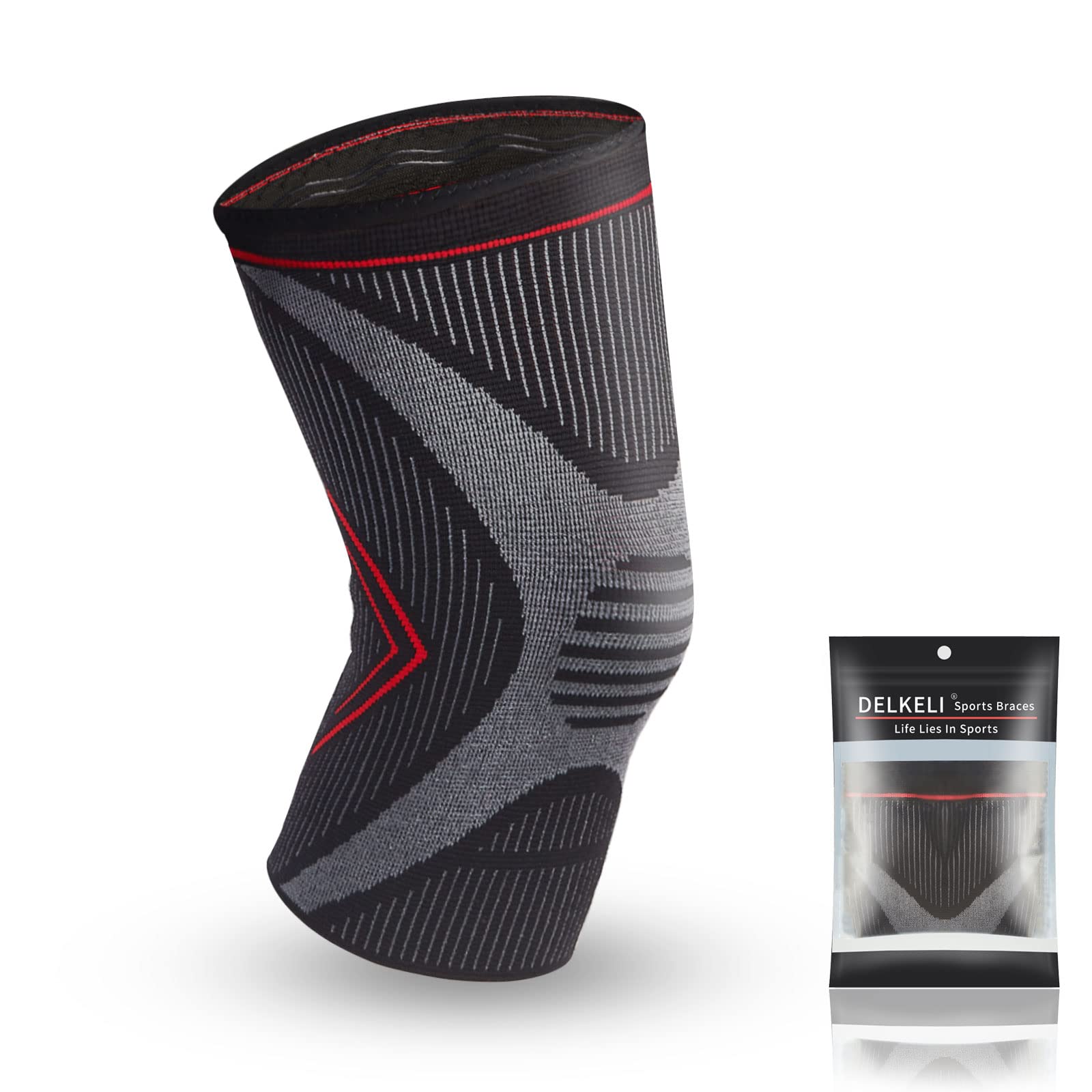 Delkeli Compression Knee Brace Sleeve , Sports Protection Knee Support Pad for Running Gym Volleyball , Pain Relief, Sprain, Swelling, Arthritis, ACL,Tendonitis (Medium)