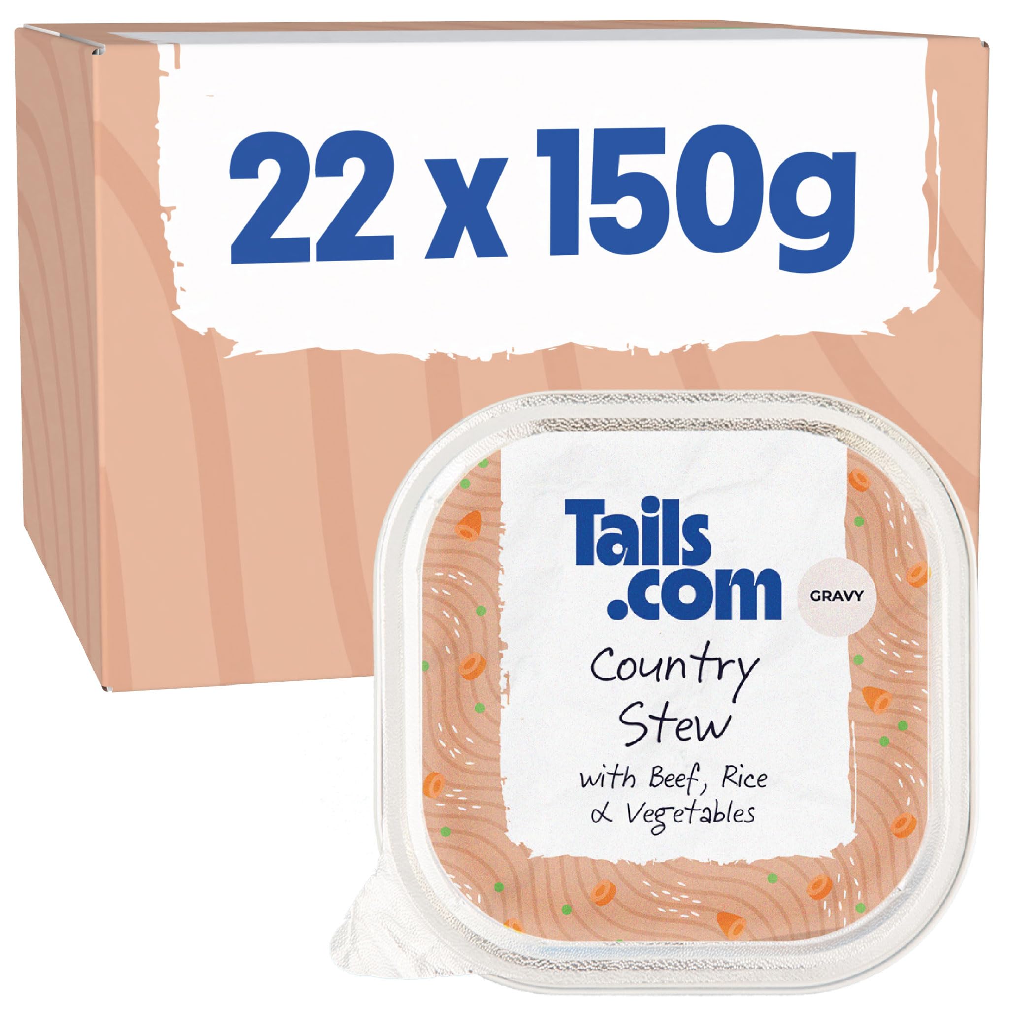 Tails.com • Wet Dog Food 22 x 150g • Country Stew with Beef, Rice & Vegetables in Gravy • Adult 1-7 years • Made ingredients