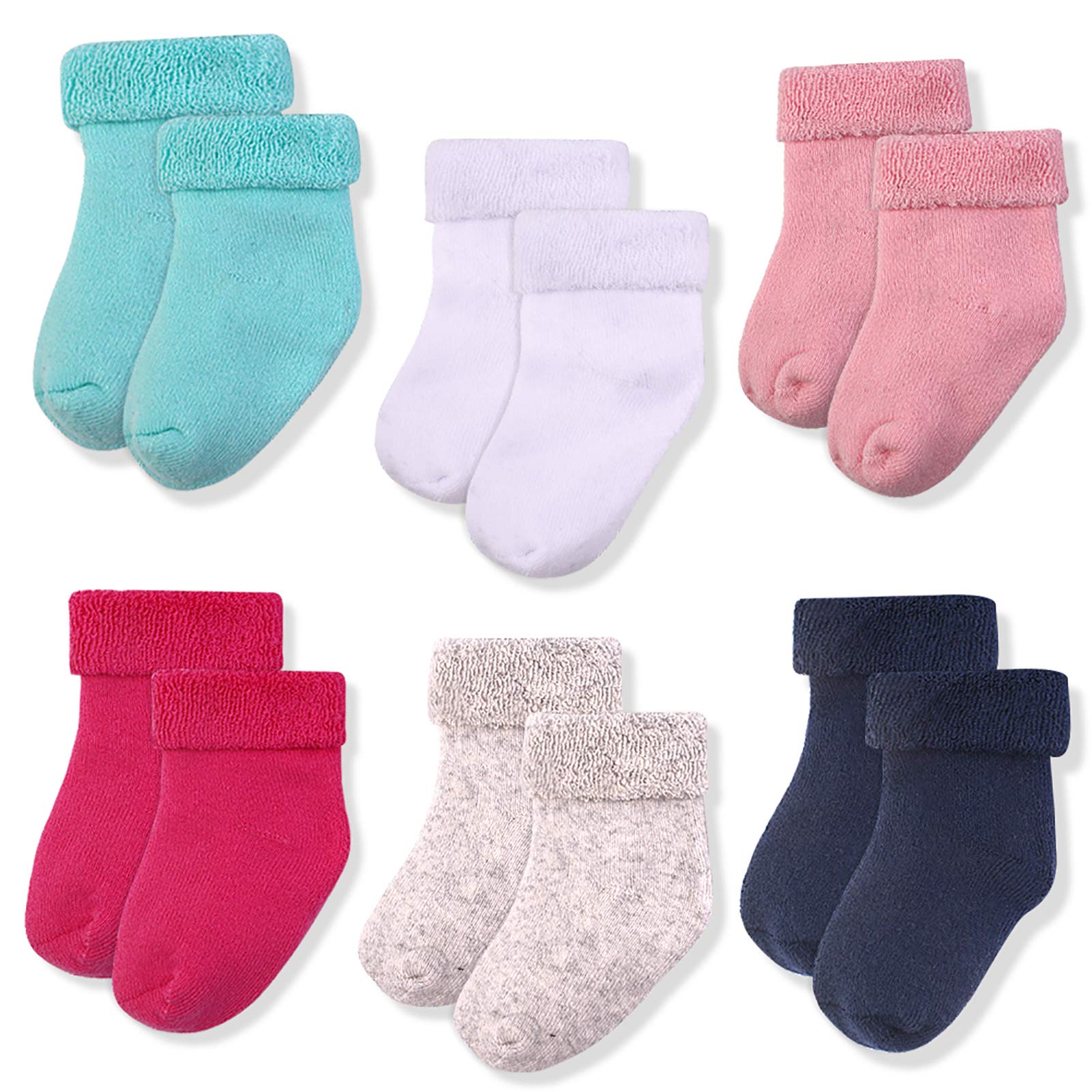 JAKIDAR 6 Pairs Baby Socks for Infant Newborn Thick Warm Socks Cotton Sock Shoes
