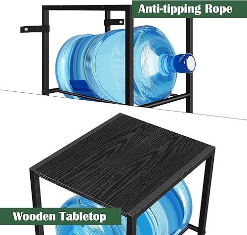 Miniatura 5 de Soporte para botella de agua de 5 galones, soporte para jarra de agua de 3 niveles con estante, soporte para jarra de agua con ruedas, organizador