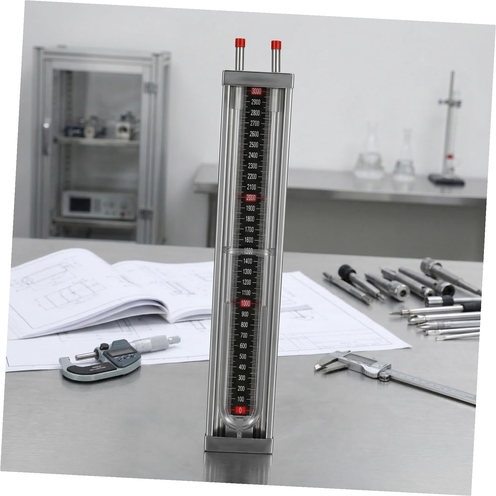 UKCOCO Manómetro de Tubo en U de Acero Inoxidable para Medición Diferencial de Presión en Líneas de Gas Natural 0-3000Pa Compacto para Uso Profesional y Doméstico