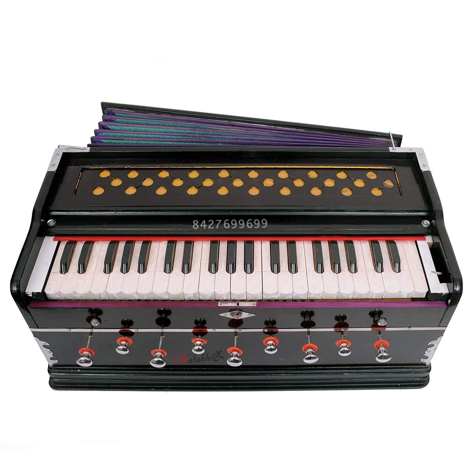 Salablez® Stopper, Chudidaar Bellow, 42 Key, Two, Bass Male, Coupler, Harmonium With Cover Folding Portable Harmonium With Music Art Instrument Classical Sound System Hard Key Sound With Free Bag