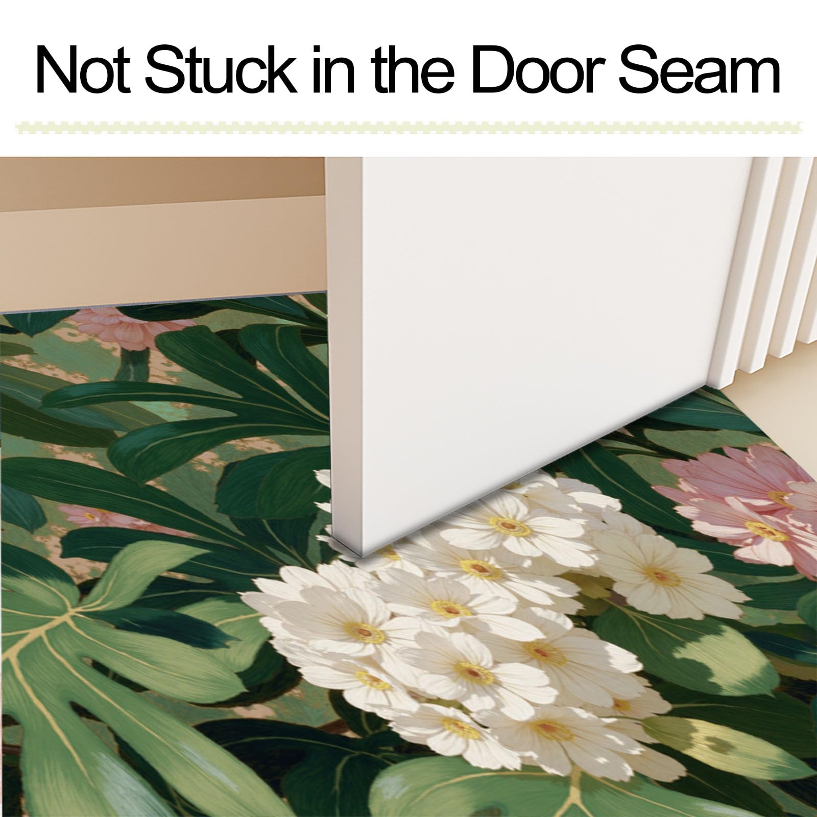 paillasson Fleurs Tropicales - Tapis Robuste Feuilles De Monstera Hortensia 60x90cm - Anti-dérapant Intérieur-Extérieur, Blanches Vertes