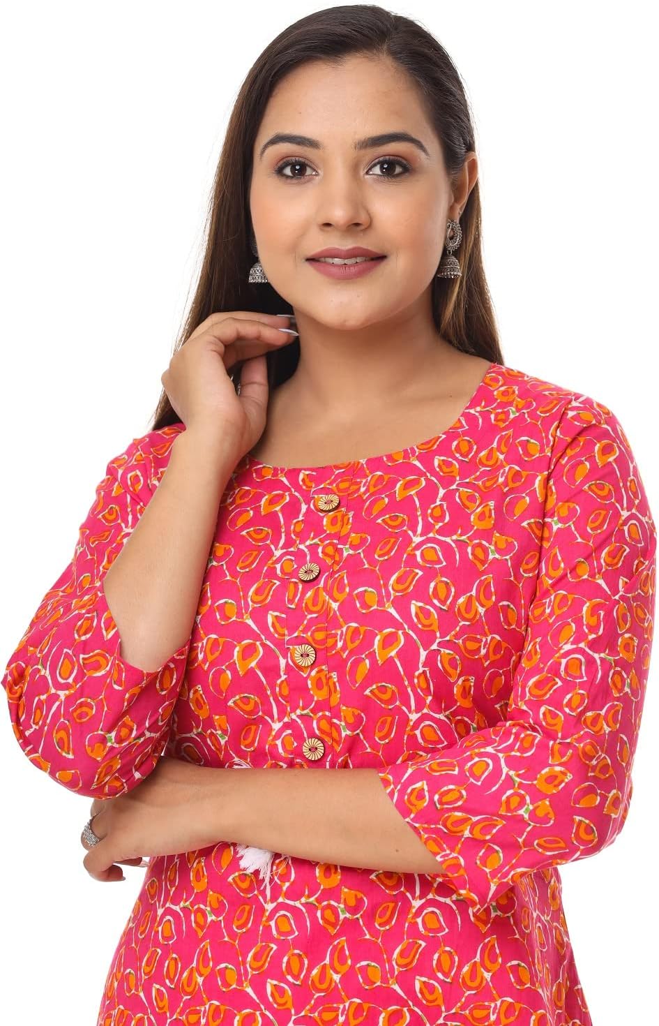 Vihaan Impex Women s Cotton Kurti Tunic Top Pink Print 3/4 Sleeve Blouse Dressy Casual Tops Blouses Indian Dresses - Image 5