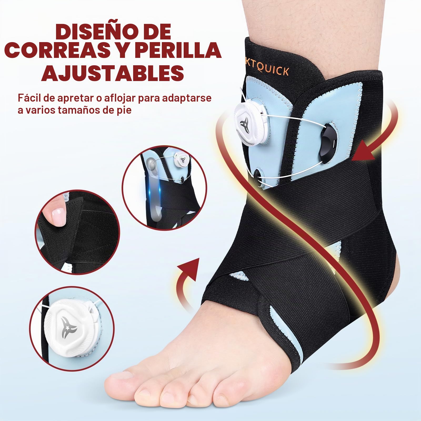KTQUICK Tobillera ajustable con botón giratorio, vendaje de pie con estabilizador extraíble para fascitis plantar, artritis, LCA, dolor articular, espolón calcáneo, deporte, derecha e izquierda - S