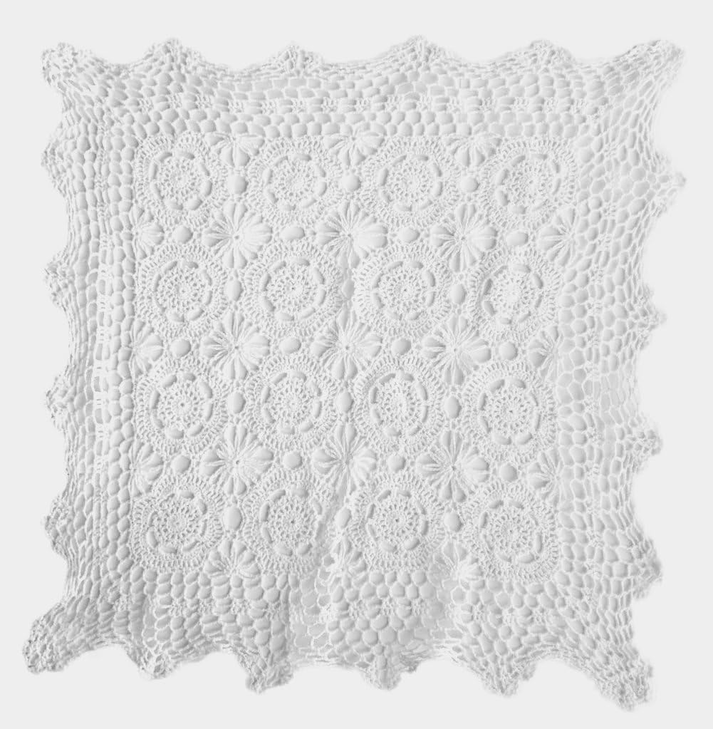 Fennco Styles Handmade Crochet Traycloth Cotton Doilies (White, 24-inch Square 1-Piece)