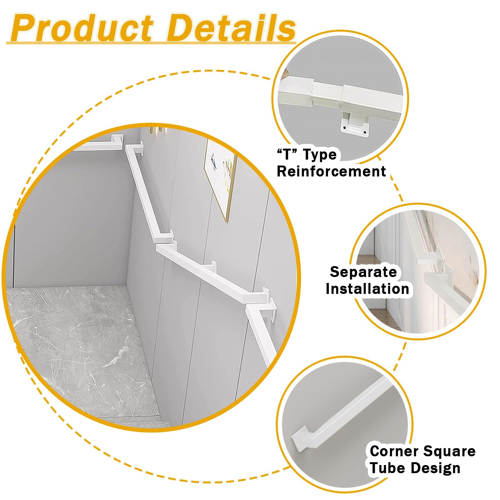 Amazon.co.jp: 白い手すり錬鉄製の階段手すりレール、壁の安全滑り止め