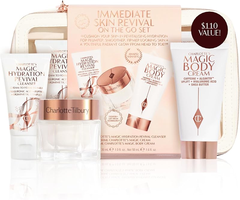 Mini juego de cuidado de la piel Immediate Skin Revival - Tamaño de viaje | Kit de cuidado de la piel de 3 pasos: tónico luminoso, suero mágico y crema mágica - Rutina diaria iluminadora, reafirmante e hidratante - Aprobado por la TSA