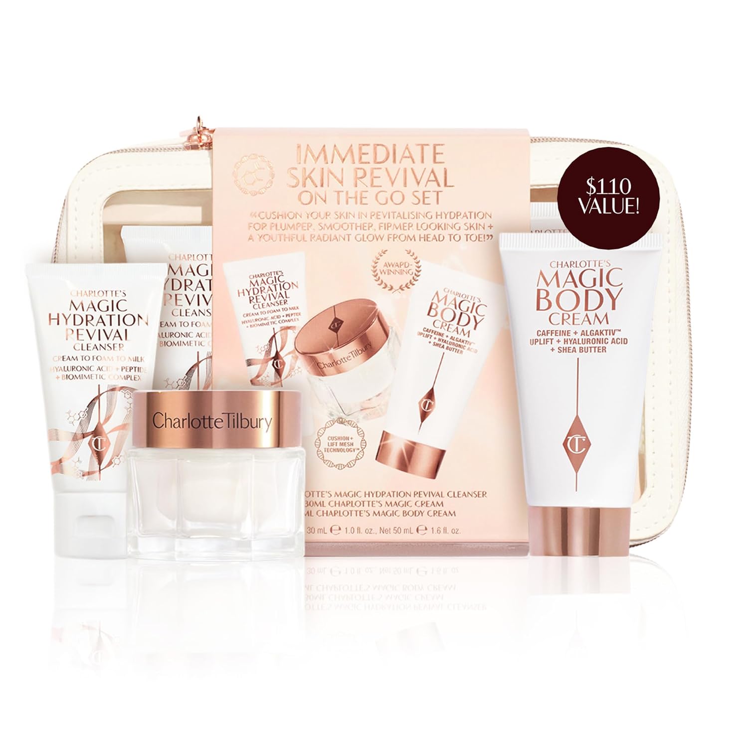 Charlotte Tilbury Immediate Skin Revival Mini Skin Care Set – Travel Size Skincare Kit with Glow Toner, Magic Serum & Magic Cream for a Healthy, Radiant Glow