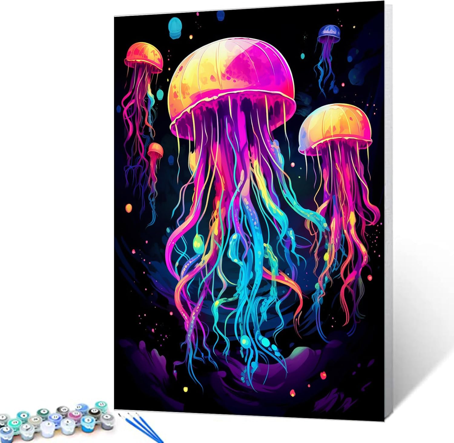 Tucocoo Jellyfish Paint by Numbers Kits with Brushes and Acrylic Pigment on Canvas Painting for Adults, Graffiti Colorful Marine Animal Picture for Home Wall Decor Gifts 16''x20'' (DIY Framed)