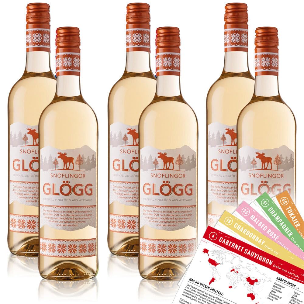 Snöflingor Glögg Vinglögg Weiß, sortenreines Weinpaket + VINOX Winecards (6x0,75l)