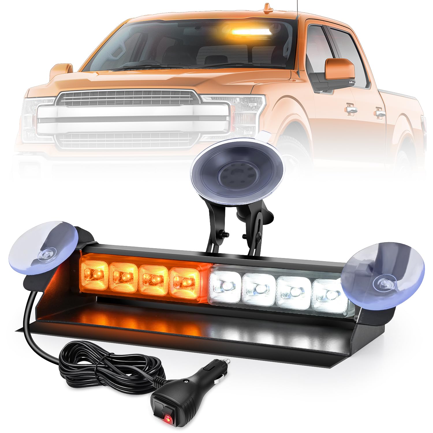 Nilight 8LED Amber White Traffic Advisor Strobe Light Bar Hazard Safety