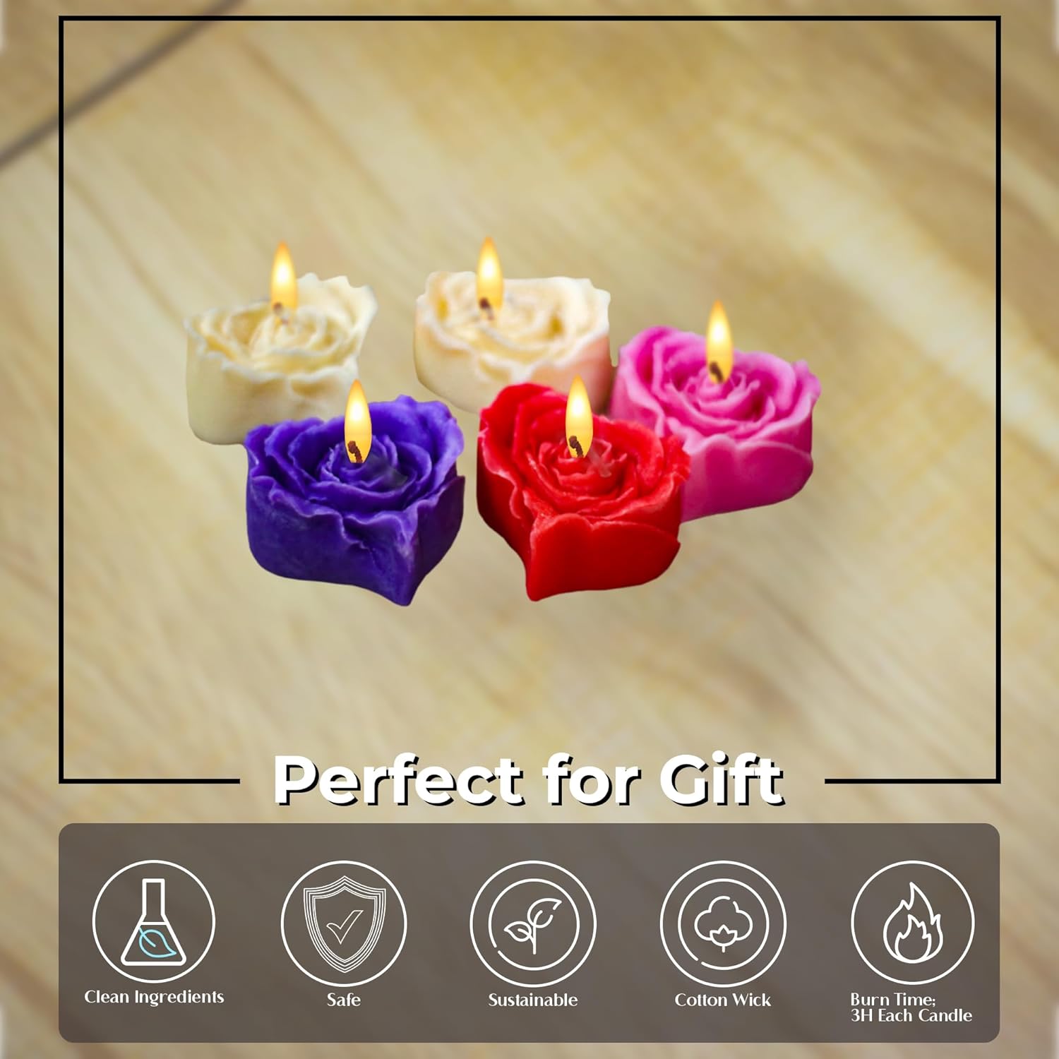 Mini Rose Heart Candles – 5-Piece Scented Tealight Candle Gift Set – Aromatherapy Floral Candles for Spa, Valentine’s Day, Weddings, Romantic Decor, Birthday