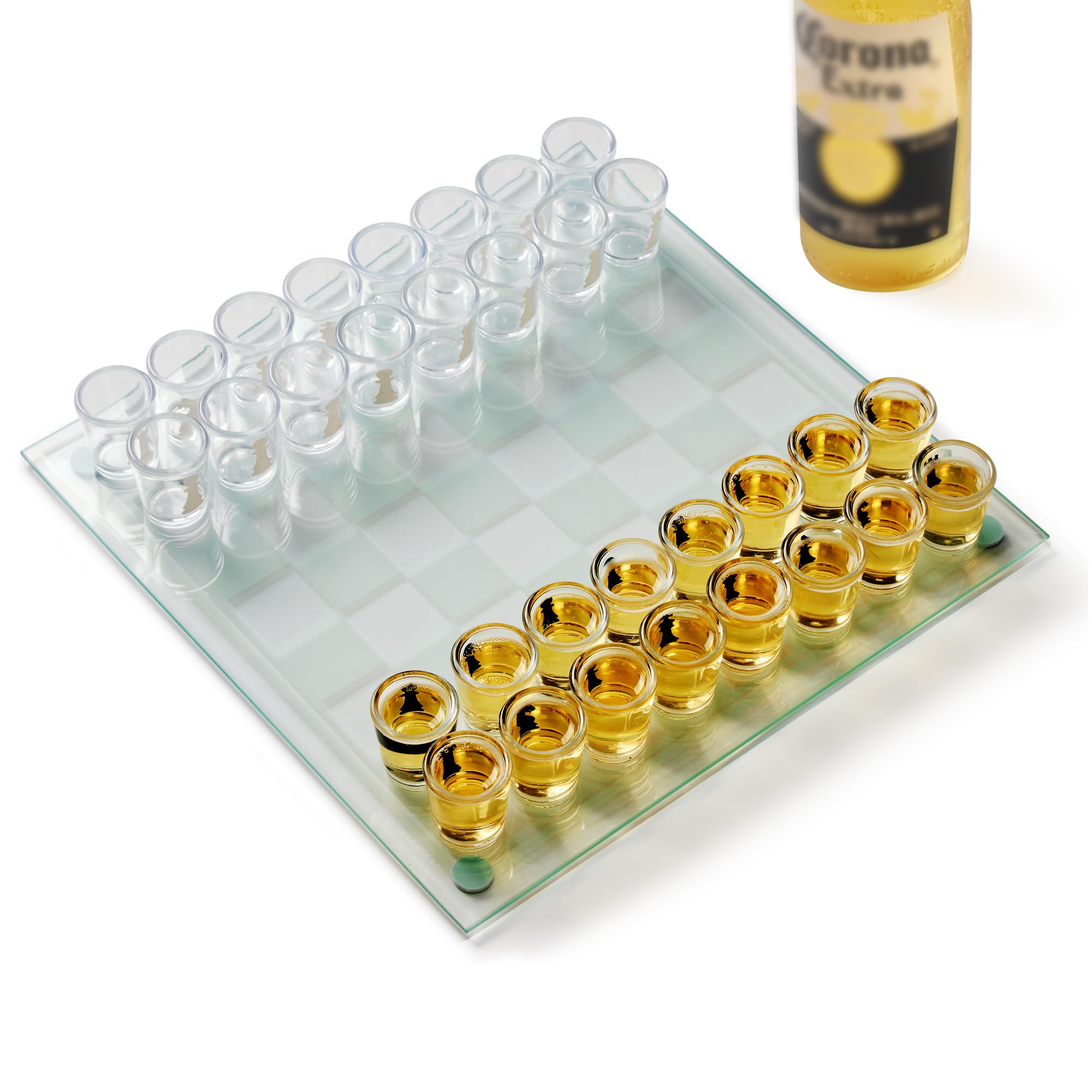 Scacchi con Bicchierini Shot – Gioco Alcolico con 32 Shottini e Scacchiera in Vetro, Gioco da Tavolo per Feste Adulti, Idea Regalo Uomo e Amici